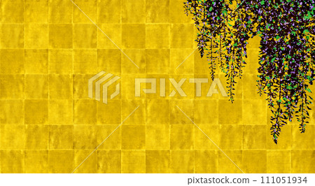 凜巴式金色屏風,紫藤剪影,散落著彩箔。 凜巴式金色屏風,紫藤剪影,散落著彩箔。 111051934