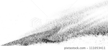 Halftone noise texture. Grunge dirty speckles, spots, dots background. Black white grit sand grain wallpaper. Retro pixel comic textured backdrop. Vector gritty cartoon pop art halftone overlay 111053411