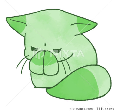 一隻狐狸摀著鼻子蜷縮著(綠色) 一隻狐狸摀著鼻子蜷縮著(綠色) 111053465