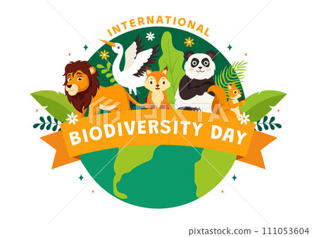 World Biodiversity Day Vector Illustration with Biological Diversity, Earth and the Various Animal in Nature Flat Cartoon Background 111053604