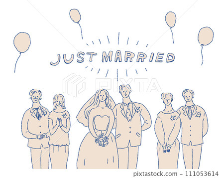 Balloon release and bride and groom and parents, wedding ceremony Balloon release and bride and groom and parents, wedding ceremony 111053614
