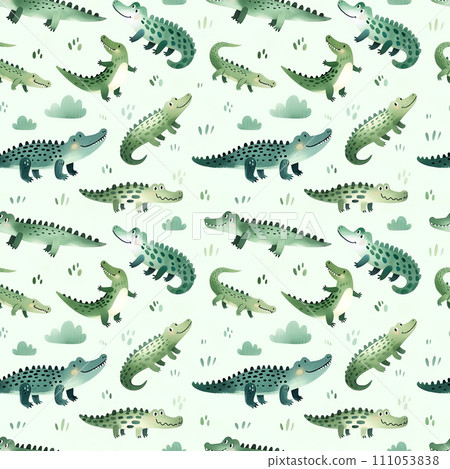 Watercolor seamless pattern with cute cartoon crocodiles. 111053838