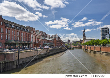Hamburg Germany, city skyline at Speicherstadt and St. Catherine's Church Hamburg Germany, city skyline at Speicherstadt and St. Catherine's Church 111053860