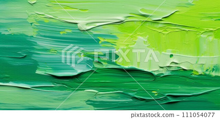 Colorful and three-dimensional abstract oil painting horizontal background banner) thickly painted in yellow-green and green. AI generated image 111054077