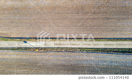 Linear Divides: Textured Farmland and Pathway from the Sky 111054148