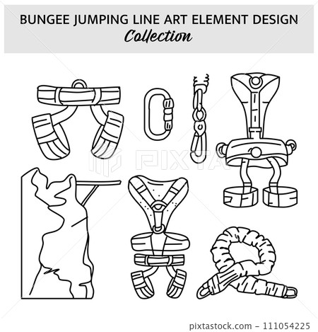 Set of Bungee Jumping equipment hand drawn vector illustration. Sports icon design template. Set of Bungee Jumping equipment hand drawn vector illustration. Sports icon design template. 111054225