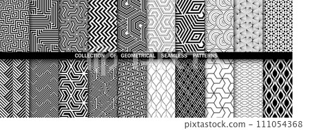 Geometric set of seamless black and white patterns. Simple vector graphics 111054368