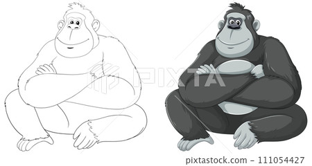 Friendly Gorillas in Monochrome Illustration Friendly Gorillas in Monochrome Illustration 111054427
