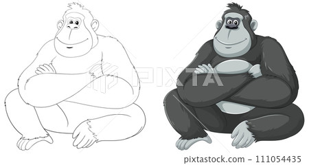 Friendly Gorillas in Monochrome Illustration 111054435