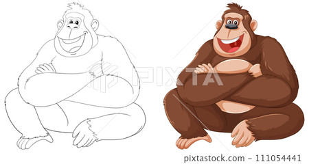 Cheerful Cartoon Gorillas Illustration 111054441