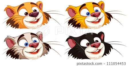 Colorful Cartoon Cat Faces Collection 111054453