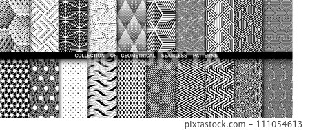 Geometric set of seamless black and white patterns. Simple vector graphics 111054613