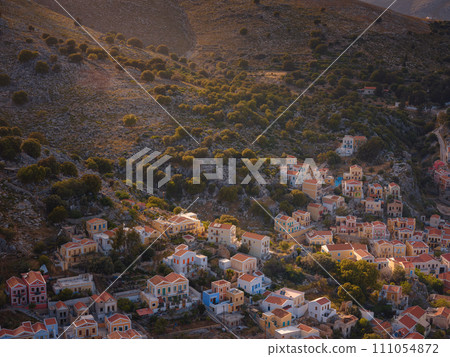 Symi Island, Greece islands holidays from Rhodos in Aegean Sea. Symi Island, Greece islands holidays from Rhodos in Aegean Sea. 111054872