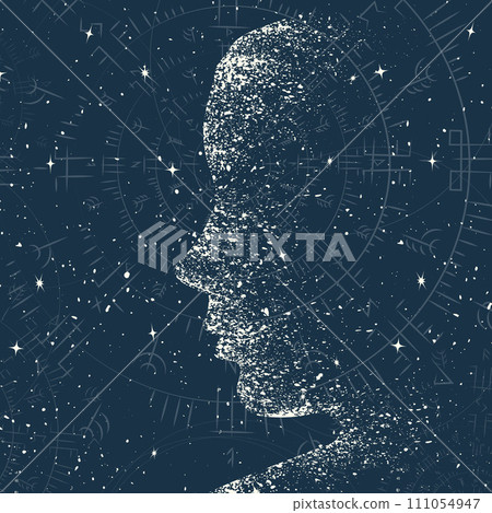 Grunge dark space woman head Grunge dark space woman head 111054947