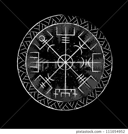 Scandinavian Vegvisir circle symbol grunge Scandinavian Vegvisir circle symbol grunge 111054952