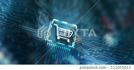 Businessman touching e-commerce button on a virtual interface. Cart online shopping 111055013