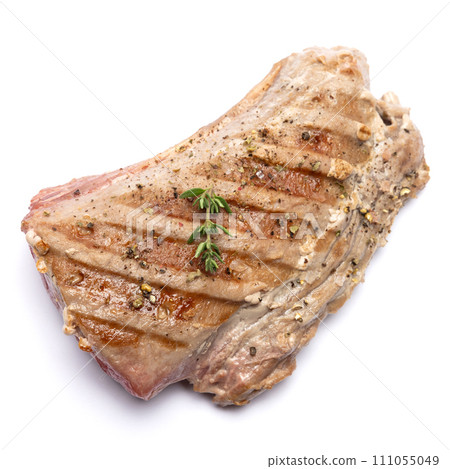grilled cooked piece of tuna fillet isolated on white background 111055049