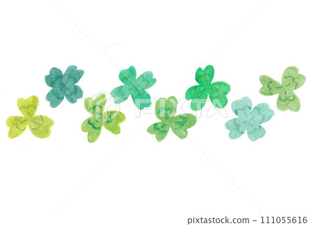 A 2-tiered illustration of two trefoils and two quatrefoils looking for good luck drawn with transparent watercolors A 2-tiered illustration of two trefoils and two quatrefoils looking for good luck drawn with transparent watercolors 111055616