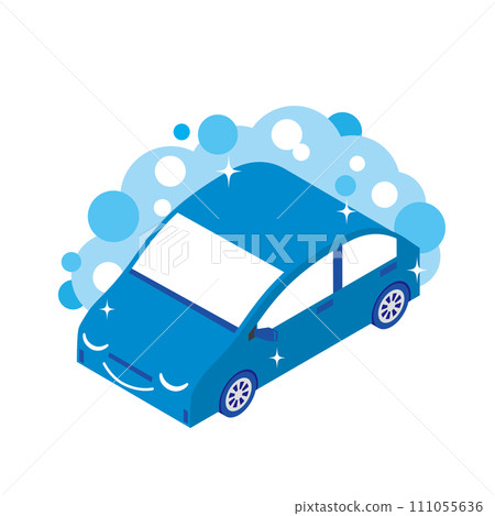 Illustration of a blue car being washed Illustration of a blue car being washed 111055636