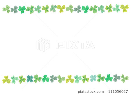 Illustration of 2 rows of trefoils and 3 quatrefoils looking for good luck drawn with transparent watercolors Illustration of 2 rows of trefoils and 3 quatrefoils looking for good luck drawn with transparent watercolors 111056027