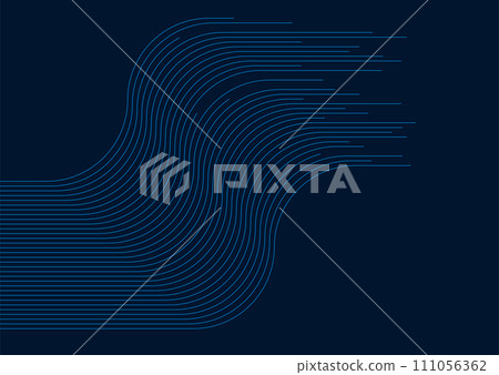 Dark blue curved geometric lines tech abstract background 111056362