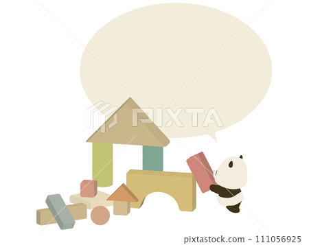 Panda playing with building blocks. with speech bubble 111056925