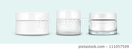 Cream glass jar with white cap mockup. Cream glass jar with white cap mockup. 111057509