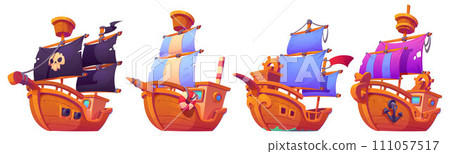 Cartoon old sailboat for game ui 111057517