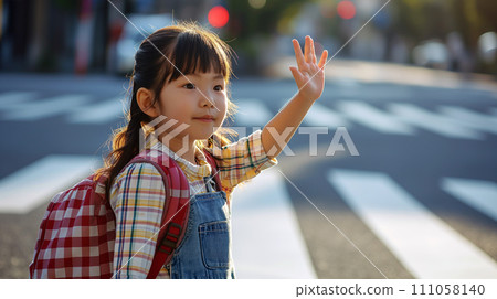 Elementary school students on the crosswalk 111058140