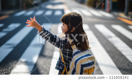 Elementary school students on the crosswalk 111058141