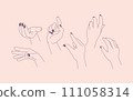 A pair of unequal female hands. A collection of lines and styles. 111058314