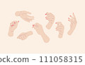 A pair of unequal female hands. Planar style direction volume. 111058315