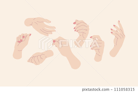 A pair of unequal female hands. Planar style direction volume. A pair of unequal female hands. Planar style direction volume. 111058315