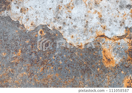 Rust texture with spots and bumps on a metal sheet. Rust texture with spots and bumps on a metal sheet. 111058587
