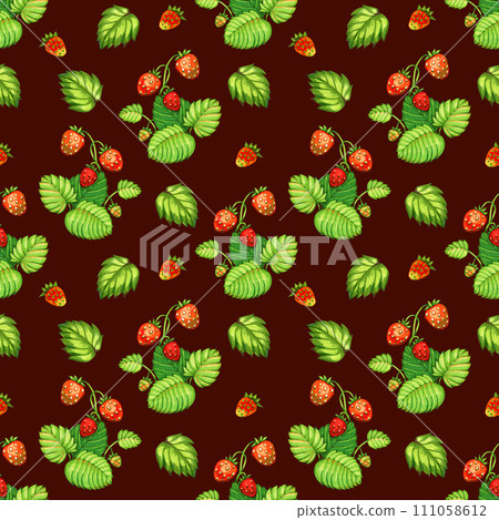 Forest strawberry fruit sketch seamless pattern. Colorful cottagecore illustration. Forest strawberry fruit sketch seamless pattern. Colorful cottagecore illustration. 111058612