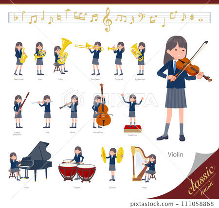 Set of navy blue blazer female student on classical music performance 111058868