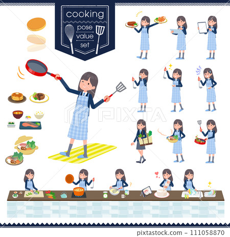 Set of navy blue blazer female student about cooking Set of navy blue blazer female student about cooking 111058870