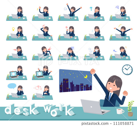 Set of navy blue blazer female student on desk work Set of navy blue blazer female student on desk work 111058871