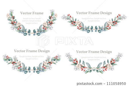 Stylish plant frame material set. Red nuts, eucalyptus and cotton frame 111058950