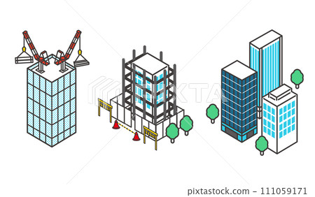 在建建築物和建築街道等距離向量圖素材 111059171
