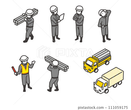 建築工地工人的等距向量圖素材 111059175