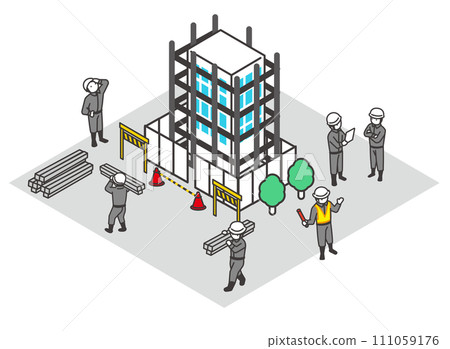 Isometric vector illustration material of a cityscape with a construction site 111059176