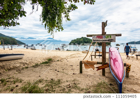 Abraao beach on big island Ilha Grande in Angra dos Reis, Rio de Janeiro, Brazil 111059405