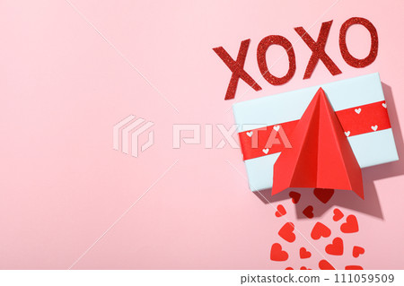 Festive decoration for Valentine's Day on a pink background. 111059509