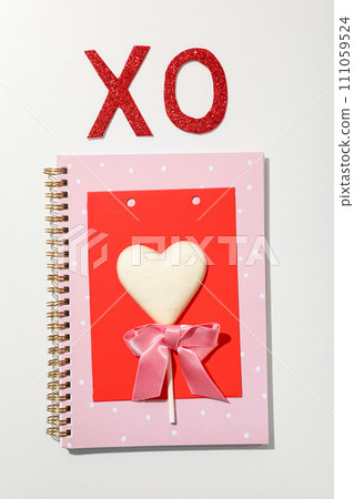 Notepad, letter and other accessories for Valentine's Day. 111059524