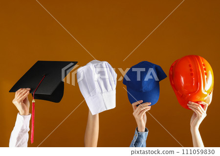 The concept of choosing a profession, things in the hands of women. 111059830