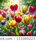 Authentic illustration of colorfully lined tulips 111060223