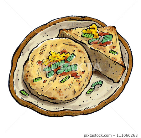 烤洋蔥和炸豆腐的手繪插畫 111060268