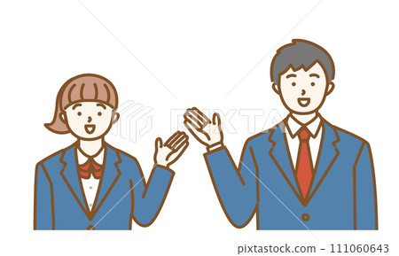 指導姿勢中男女學生的插圖 指導姿勢中男女學生的插圖 111060643