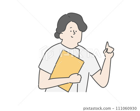 A female nurse pointing while holding a file 111060930